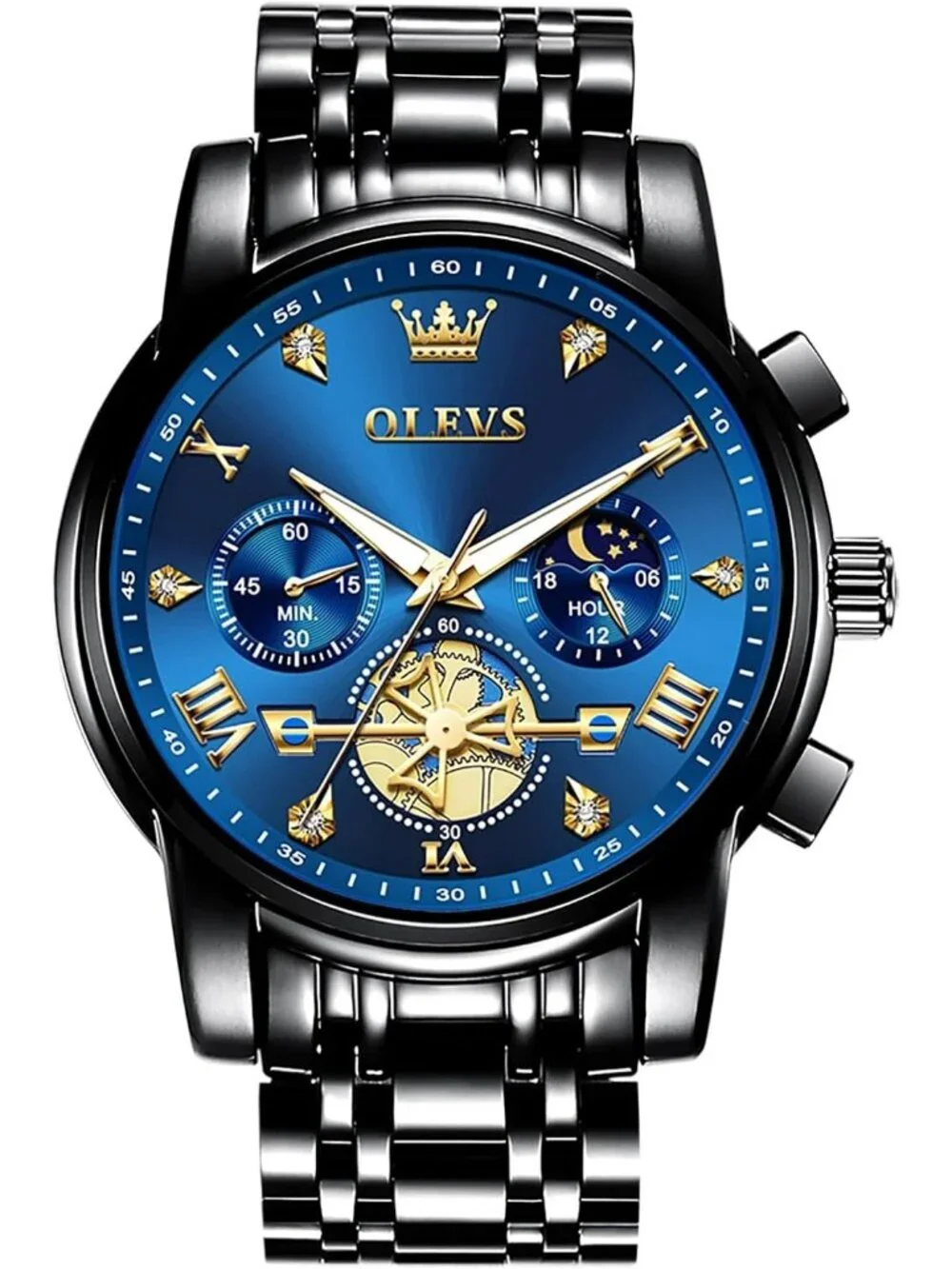 Men's Blue / Black Stainless Steel Chronograph Waterproof Quartz Dress Watch
